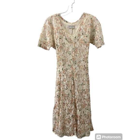 Vintage Nostalgia 90’s Floral Lace Sundress with Ribbon Waist Tie - Picture 1 of 3
